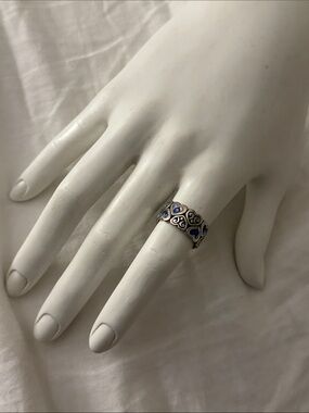 Sterling Silver Blue Heart Filigree Women's Ring